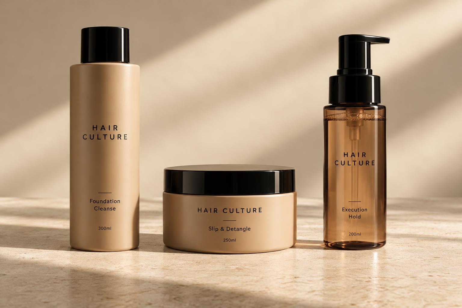 Foundation Cleanse, Slip & Detangle and Execution Hold on warm stone in afternoon light
